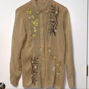 Johnny Was Embroidered Cherry Blossom Tunic Blouse